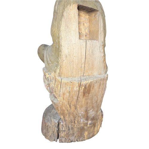 122 - A good late large Chinese carved wooden
Buddha sat upon a lotus leaf decorated
base, needs restorati... 