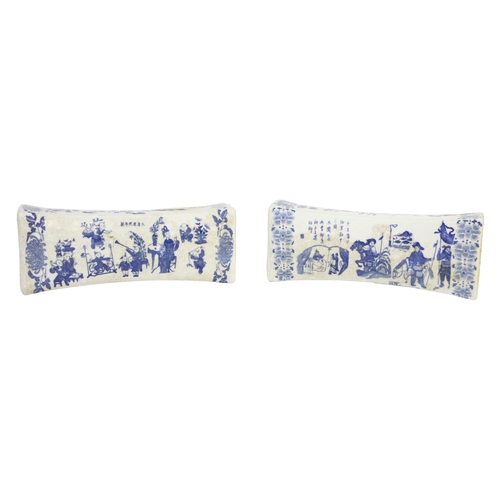 131 - A pair of crackle glaze Chinese head rests
depicting figures & foliage. Probably 20th
Century or ear... 