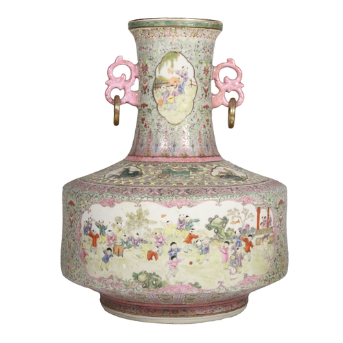 132 - A large floral Chinese decorated vase with
medallions amongst foliage & mountains
turquoise & floral... 