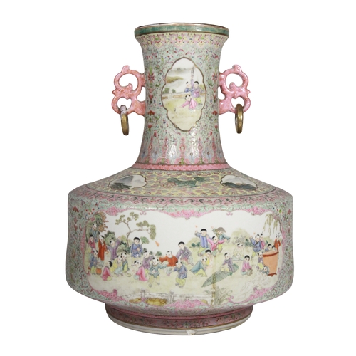 132 - A large floral Chinese decorated vase with
medallions amongst foliage & mountains
turquoise & floral... 