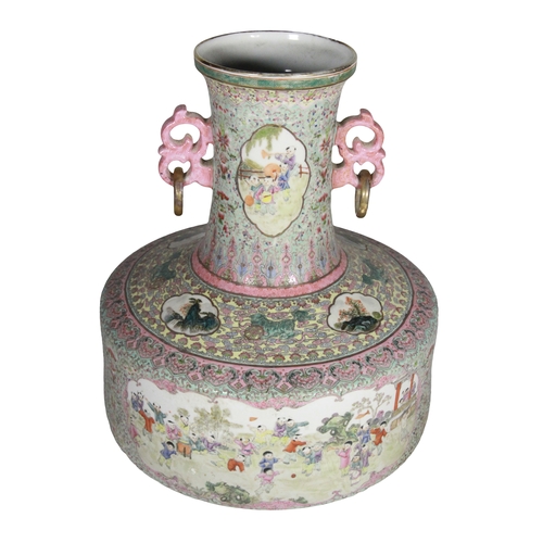 132 - A large floral Chinese decorated vase with
medallions amongst foliage & mountains
turquoise & floral... 