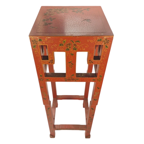 112 - A late 19th-century floral decorated Jardiner stand ochre lacquered decorations 87cm high 34cm wide.