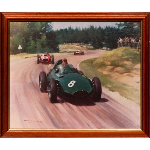 119 - Tony Brooks, German GP, 1958, by Michael Turner.A fine painting on canvas of Tony Brooks leading the... 