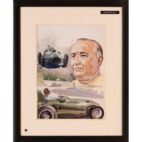 131 - Studies of Fangio, Ireland, Vandervell and Phil Hill (4) Four studies by different artists of four s... 
