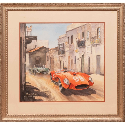 67 - Collins / Hill Ferrari 250 TR Scaglietti Spyder, Targa Florio 1958, by Michael WrightA large waterco... 