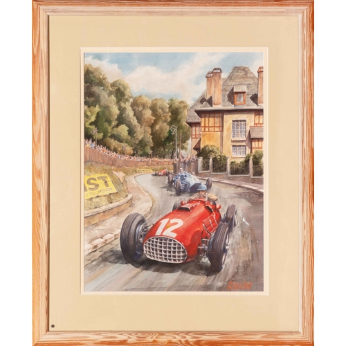 68 - Alberto Ascari, Ferrari 375 /50 V12, GP of Pau, 1951, by Michael WrightA large watercolour showing A... 