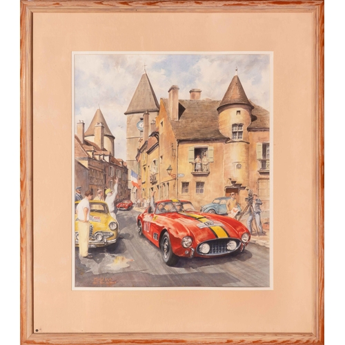 69 - Gendebien /Bianchi, Ferrari 250 GT, Tour de France, 1957, by Michael WrightA large watercolour depic... 