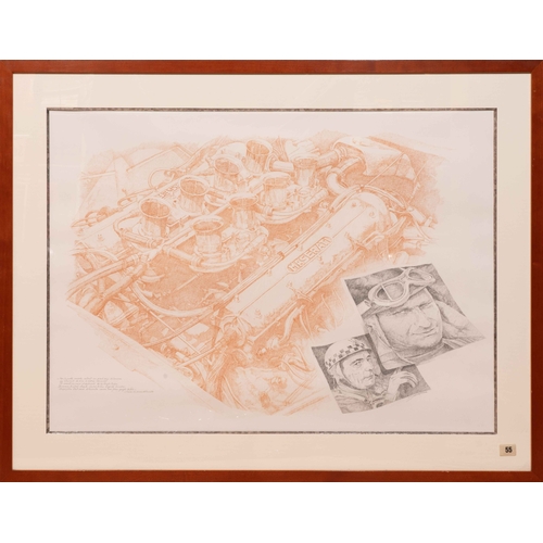 71 - Maserati Engine by Paul BrunetA fine large detail mixed media illustration of a Maserati engine sign... 