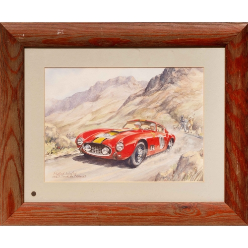 74 - Gendebien/Bianchi, Ferrari 250GT, Tour de France, 1957, by Michael WrightA watercolour depicting the... 
