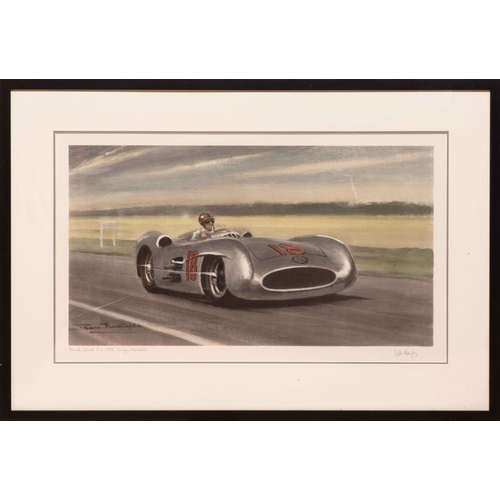 112 - Fangio, Mercedes-Benz W196, French GP 1954, by Roy NockoldsA Lithographic print colourised and signe... 