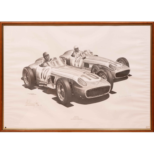 113 - 'The Train' of Moss and Fangio by Alan StammersA large limited edition print depicting Fangio and Mo... 