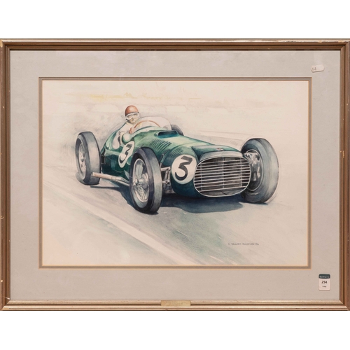120 - Fangio in the BRM, Silverstone 1953, by William HendersonA watercolour on paper of Fangio in the BRM... 
