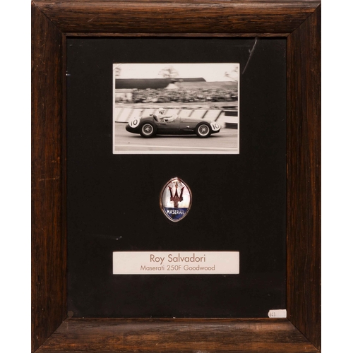 127 - Roy Salvadori, Four Photographs and Artworks (4) A monochrome photograph of Roy Salvadori aboard his... 