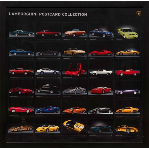104 - A selection of large Posters for Ferrari and Lamborghini. A set of nine mounted Ferrari posters. The... 