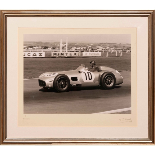108 - Fangio, Mercedes-Benz W196, British GP, 1955, by T.C. March FRPSA fine study of Fangio in the all-co... 