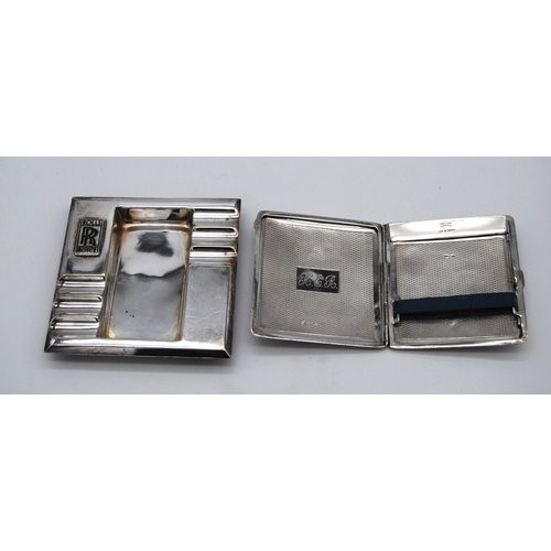 175 - Two Matching Ashtrays with Rolls Royce badges, Two Cigarette Cases and a Rolls-Royce tray. Two match... 