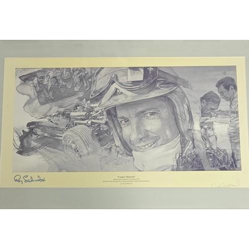 127 - Roy Salvadori, Four Photographs and Artworks (4) A monochrome photograph of Roy Salvadori aboard his... 