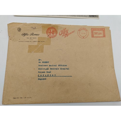 Original 1949 Alfa- Romeo Letter and Envelope, Plus Other ItemA fine ...