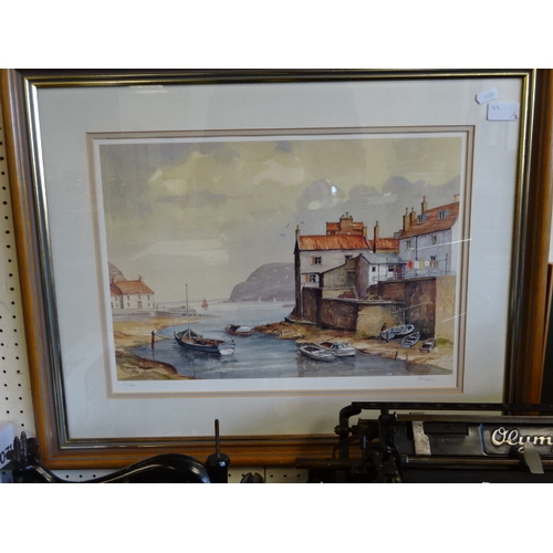 42 - Tom Sykes, watercolour, ‘Swaledale Landscape’ together with a print, possibly of Staithes (2)