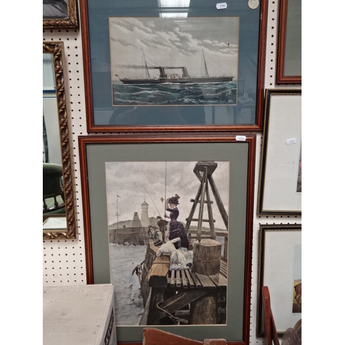 69 - Four framed fox hunting prints, five marine / coastal paintings and prints, other prints.  (16)