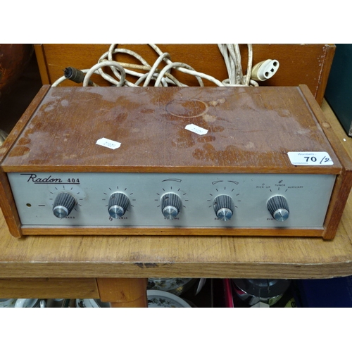 70 - A Radon teak cased turntable having a Garrard deck; a Radon 404 amplifier. (2)