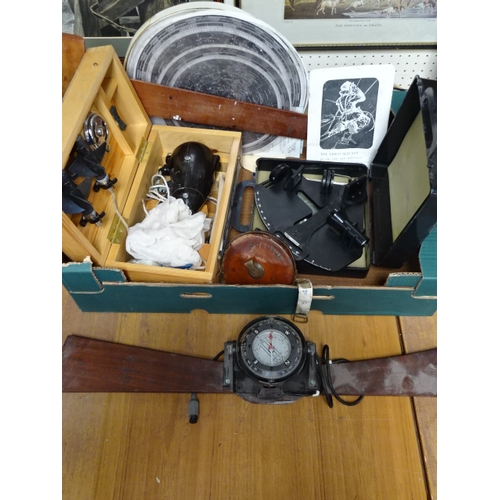 72 - A Walkers Knotmaster Log in a wooden case; a modern Silva maritime compass, a cased Ebbco Sextant et... 