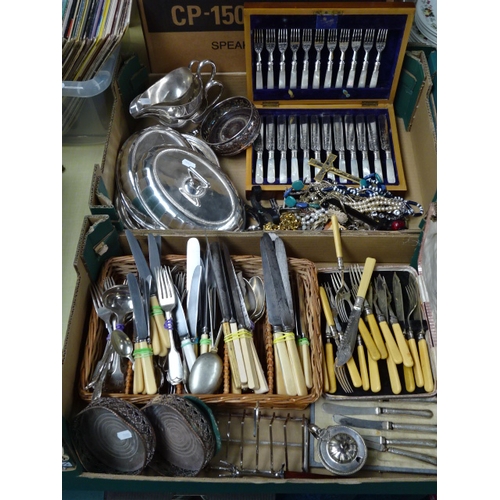 88 - Silver plated and other cutlery, metalwares, costume jewellery and watches. (2)