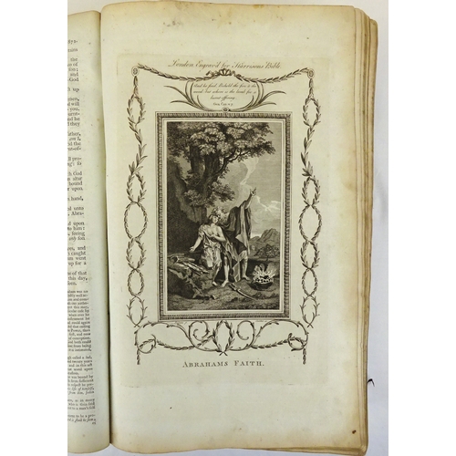 103 - A Bible published John Harrison, London 1782 with engraved illustrations, leather binding a/f.  Fron... 