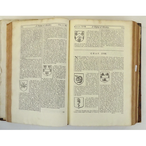 104 - A Display of Heraldry, John Guillim sixth edition book published London 1774, leather bindings a/f