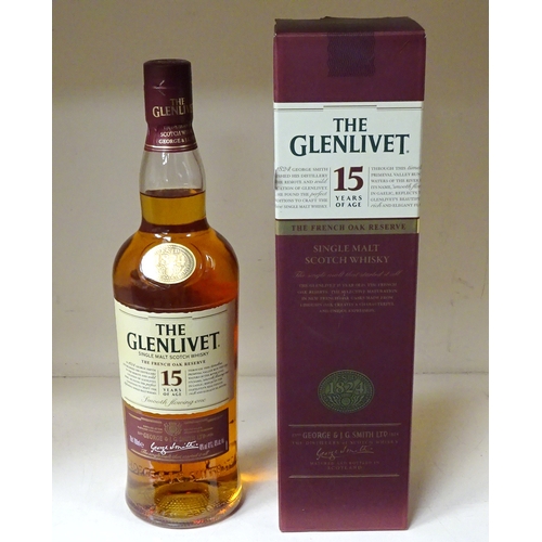 125 - A bottle of The Glenlivet 15 year old malt whisky.  Boxed.