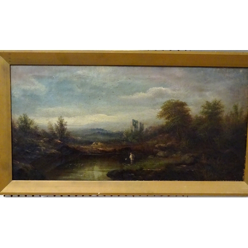 96 - An oil on canvas landscape G Grant 1872; The Tolboth Edinburgh, print after Marjorie C Bates; two fr... 