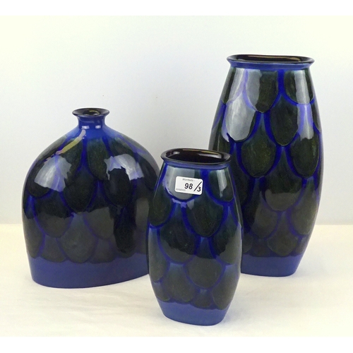 98 - Three Poole Pottery Alexis pattern vases.