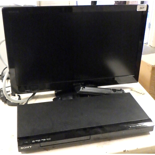 667 - A small Sony Bravia television with DVD player