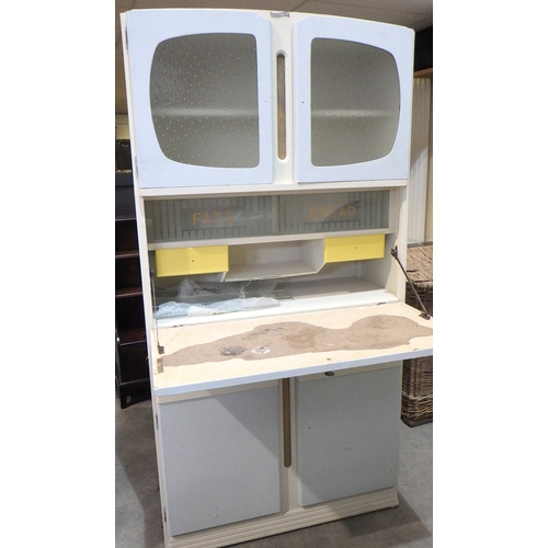 677 - A 1950’s Shefco painted kitchen cabinet, missing handles, formica surface damaged 92cm wide