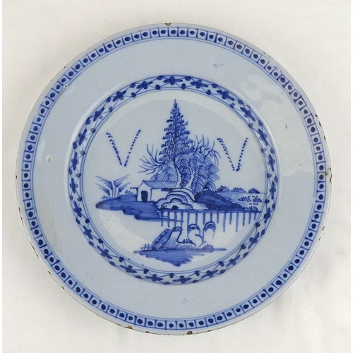 169 - An English Delft Chinoiserie motif plate.