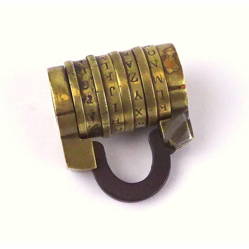 346 - A combination padlock, brass and iron, late 19th cent, no code.