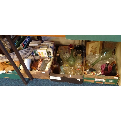 46 - A qty of misc items incl suitcases, glassware, books, two sewing machines etc