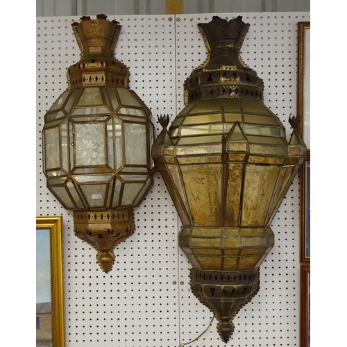 207 - Two wall lamp half lanterns, glazing a/f.