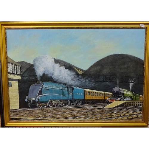 209 - LNER Silver Link Locomotive 2509, oil on board painting, Trevor Shoesmith