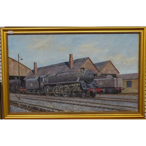 210 - British Railways Locomotive 73112, oil on canvas painting Trevor Shoesmith.