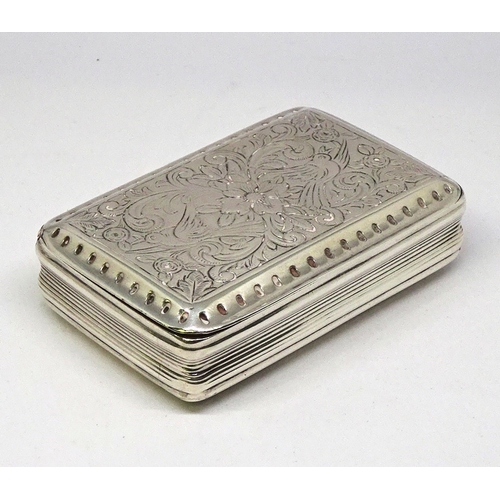 453 - A snuff box, silver having engraved foliate decoration including bird motifs, Nathaniel Mills, Birmi... 