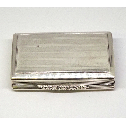 455 - A snuff box, silver having engine turned decoration incorporating central cartouche, rubbed, interio... 