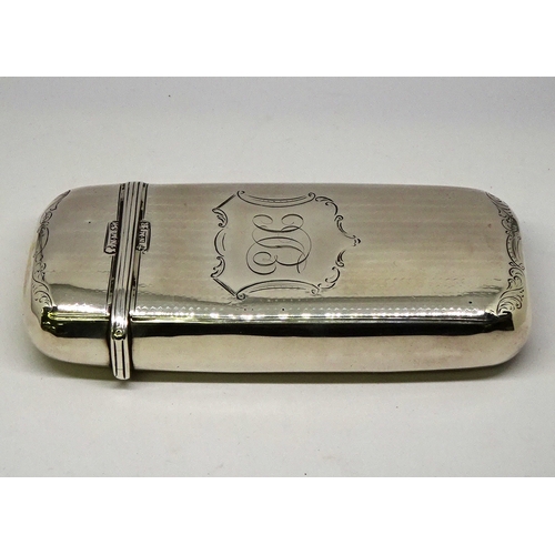 456 - A cigar case, silver having engine turned decoration incorporating central cartouche (rubbed) and le... 