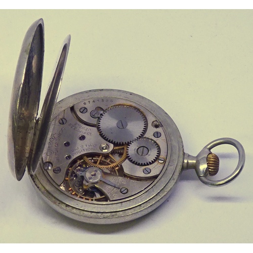 407 - An Omega pocket watch having keyless wind lever movement  cal 40.6 LTI in a base metal case.  Dial a... 