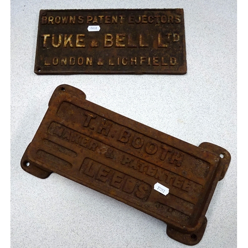 370 - Two cast name plates.