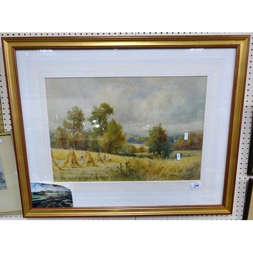 390 - A large framed watercolour, Rural Scene indistinctly signed.