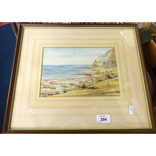 394 - A watercolour of a seaside scene signed Winnie Wood.