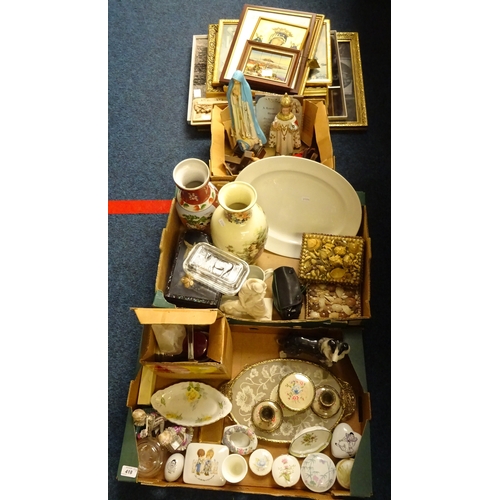 418 - A selection of misc ceramics etc together with religious icons ans pictures.