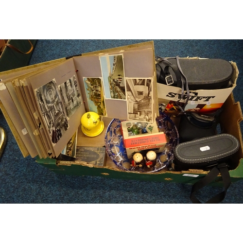 422 - Two pairs of binoculars together a selection of postcards, ceramics etc.