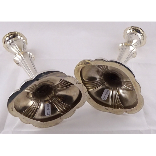 3 - A pair of George III style hollow silver candlesticks, Birmingham 1956.  700gr / 307mm (by instructi... 